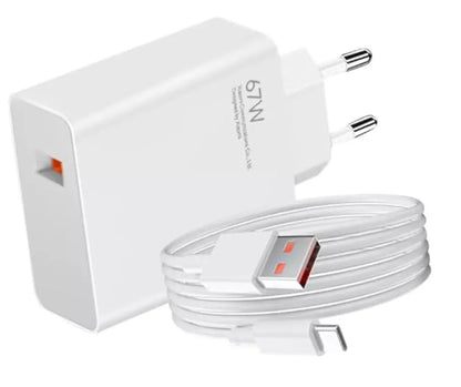 Xiaomi 67W Mini Fast Charging Adapter with Type-A Charging Cable | Compact 67W Wall Charger