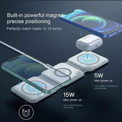 3 in 1 15W Fast Magnetic Wireless Charging Pad for iPhone, AirPods & Smartwatch