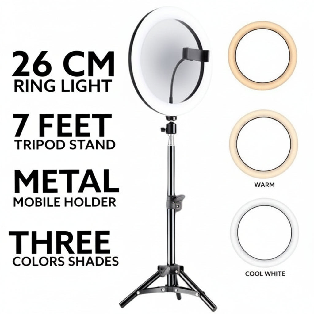 10-Inch LED Ring Light with 7 Feet Adjustable Tripod Stand & Mobile Holder | 3 Light Modes