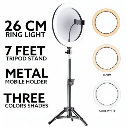 10-Inch LED Ring Light with 7 Feet Adjustable Tripod Stand & Mobile Holder | 3 Light Modes