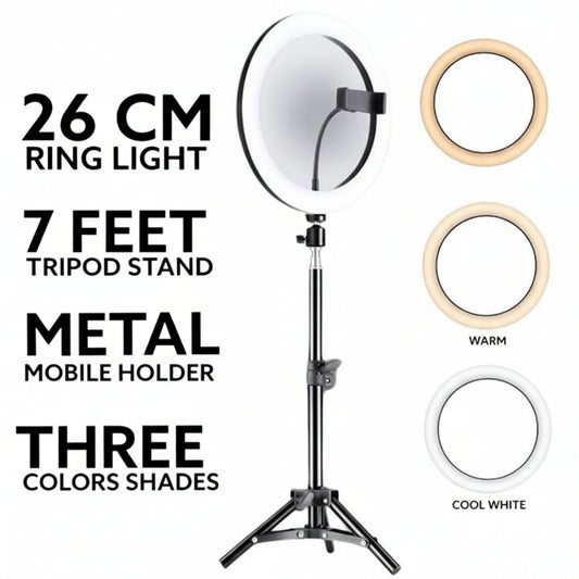 10-Inch LED Ring Light with 7 Feet Adjustable Tripod Stand & Mobile Holder | 3 Light Modes