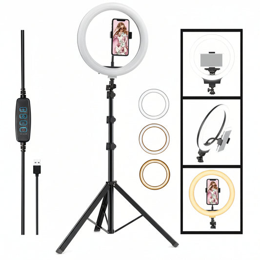 10-Inch LED Ring Light with 7 Feet Adjustable Tripod Stand & Mobile Holder | 3 Light Modes