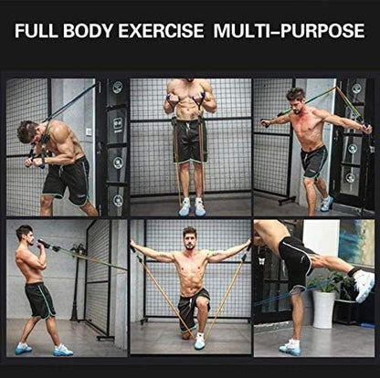 Premium Resistance Band Set  - 11 Piece Elastic Fitness Exercise Tubes With Carrying Pouch