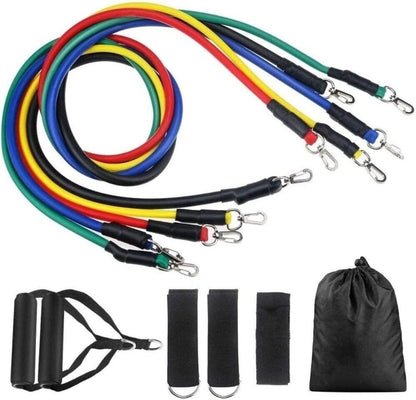 Premium Resistance Band Set  - 11 Piece Elastic Fitness Exercise Tubes With Carrying Pouch