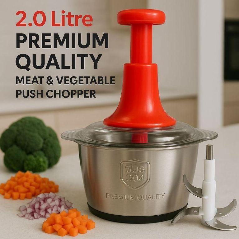 2L Manual Food Chopper | Stainless Steel Chopper | No Electricity Required