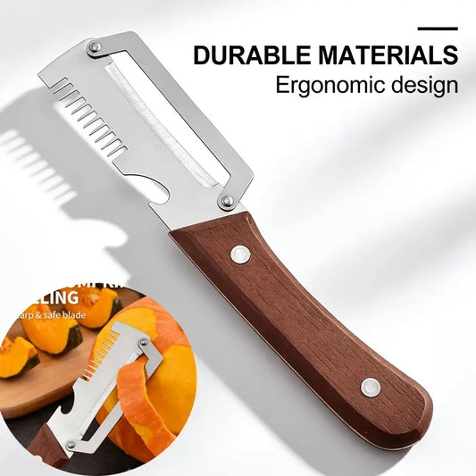 3in1 Stainless Steel Knife | Multifunctional Fruit & Vegetable Peeler With Wooden Handle