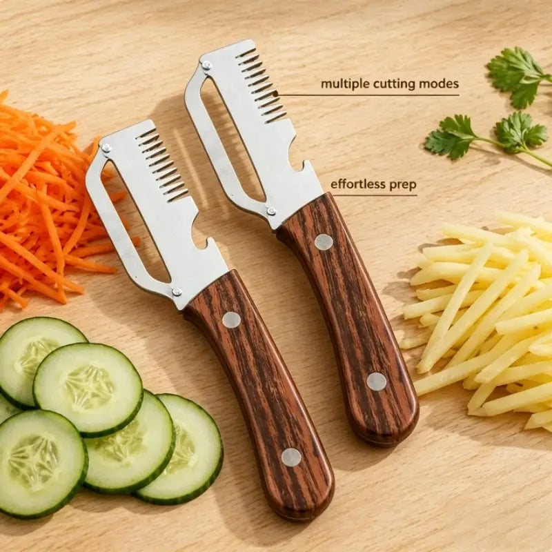 3in1 Stainless Steel Knife | Multifunctional Fruit & Vegetable Peeler With Wooden Handle