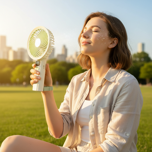 Portable Handheld Turbo Fan with LED Display – 3-Speed Rechargeable Cooling Fan