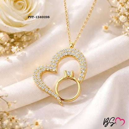Korean Heart Locket With Ring – Elegant Golden Pendant Necklace