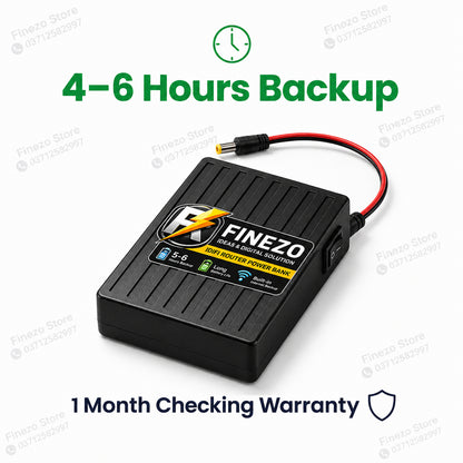 Finezo WiFi Router Power Bank 12000mAh – Mini UPS with 5-6 Hours Backup