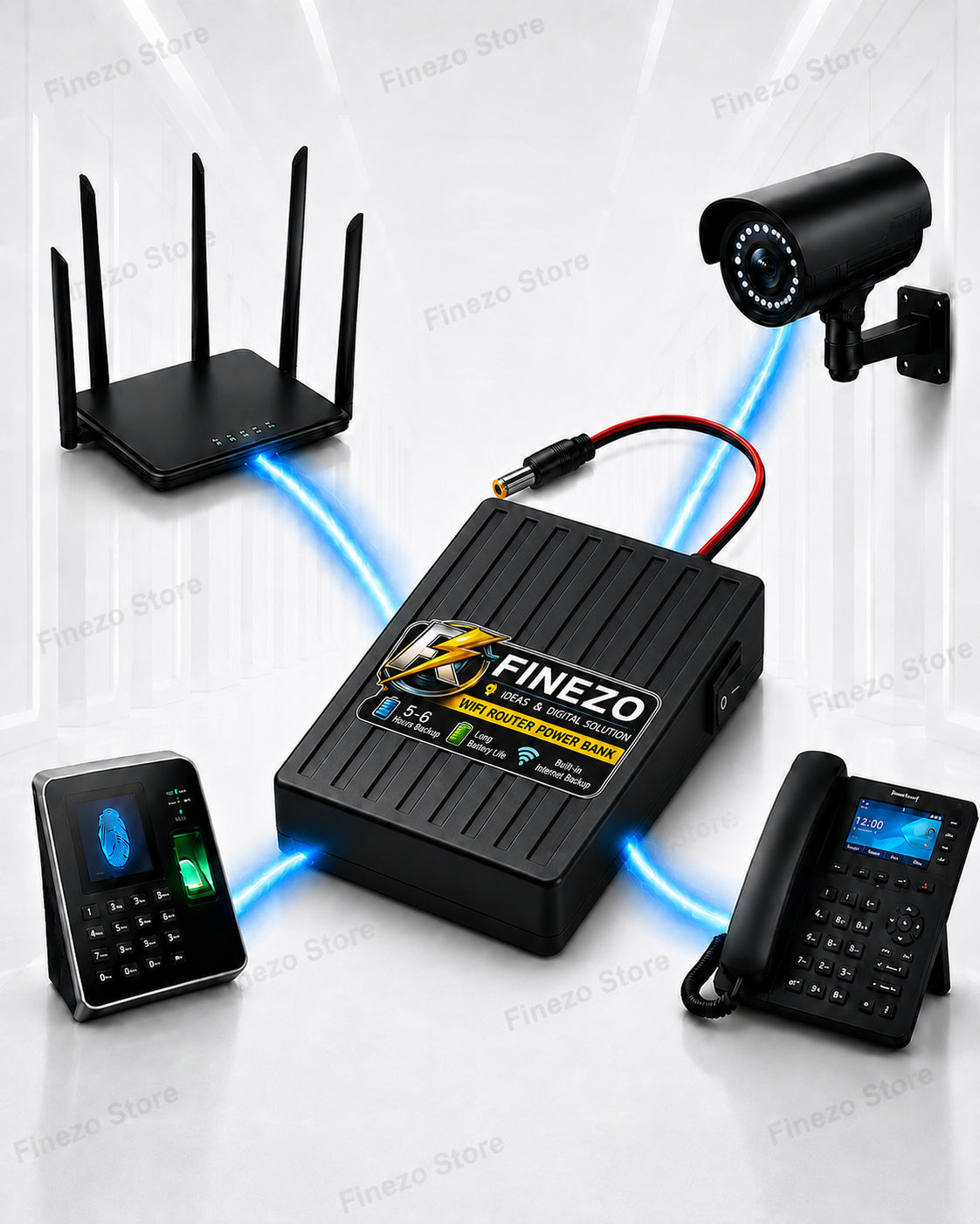 Finezo WiFi Router Power Bank 12000mAh – Mini UPS with 5-6 Hours Backup