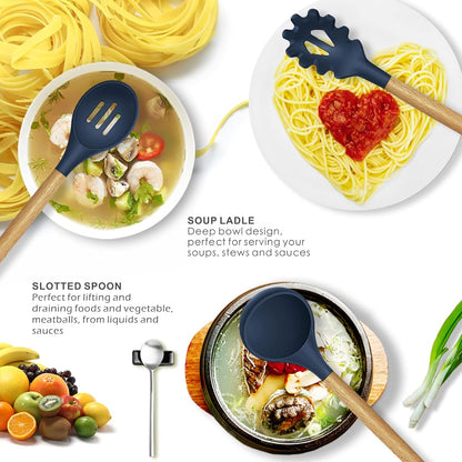 12-Piece Silicone Kitchen Utensil Set with Wooden Handles (Random Colour)