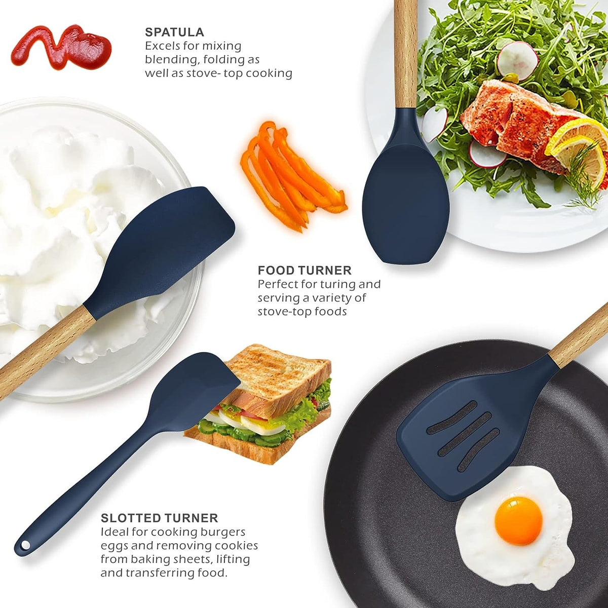 12-Piece Silicone Kitchen Utensil Set with Wooden Handles (Random Colour)
