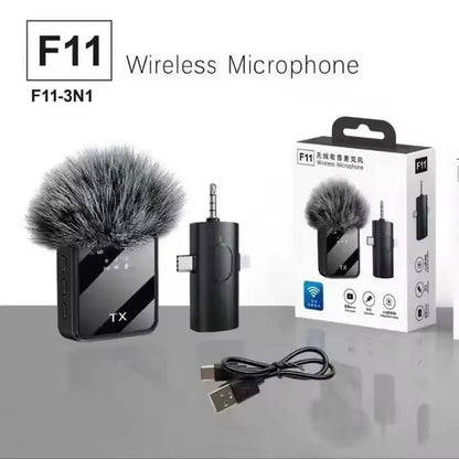F11 Dual Wireless Lavalier Microphone System with 3-in-1 Universal Receiver