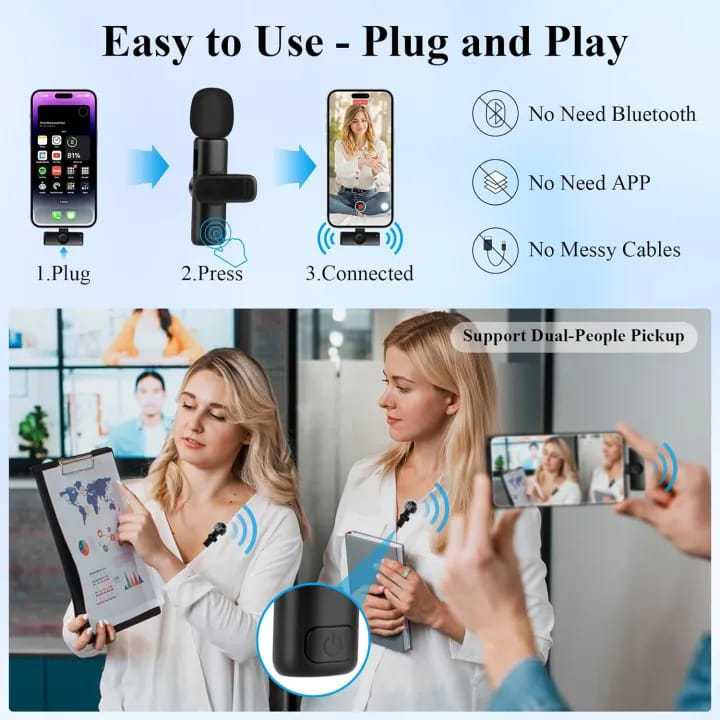 BOYA BY-F10 2.4GHz Wireless Lavalier Microphone for Android USB-C Devices – Noise Cancelling, Plug & Play, 50m Range, 9h Battery