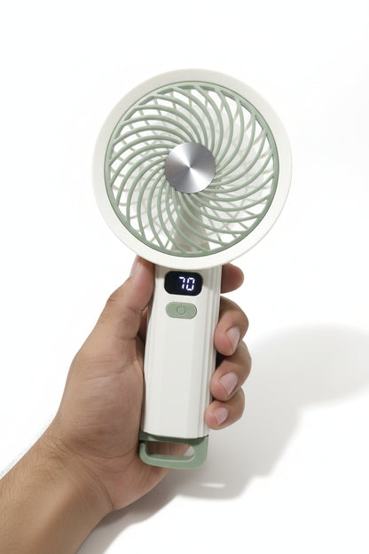 Portable Handheld Turbo Fan with LED Display – 3-Speed Rechargeable Cooling Fan