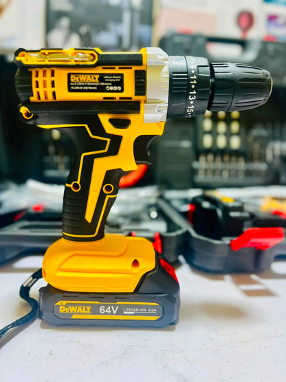 DeWalt 64V Cordless Drill Machine With 2 Lithium-Ion Batteries Charger | 20-Piece Drill Kit