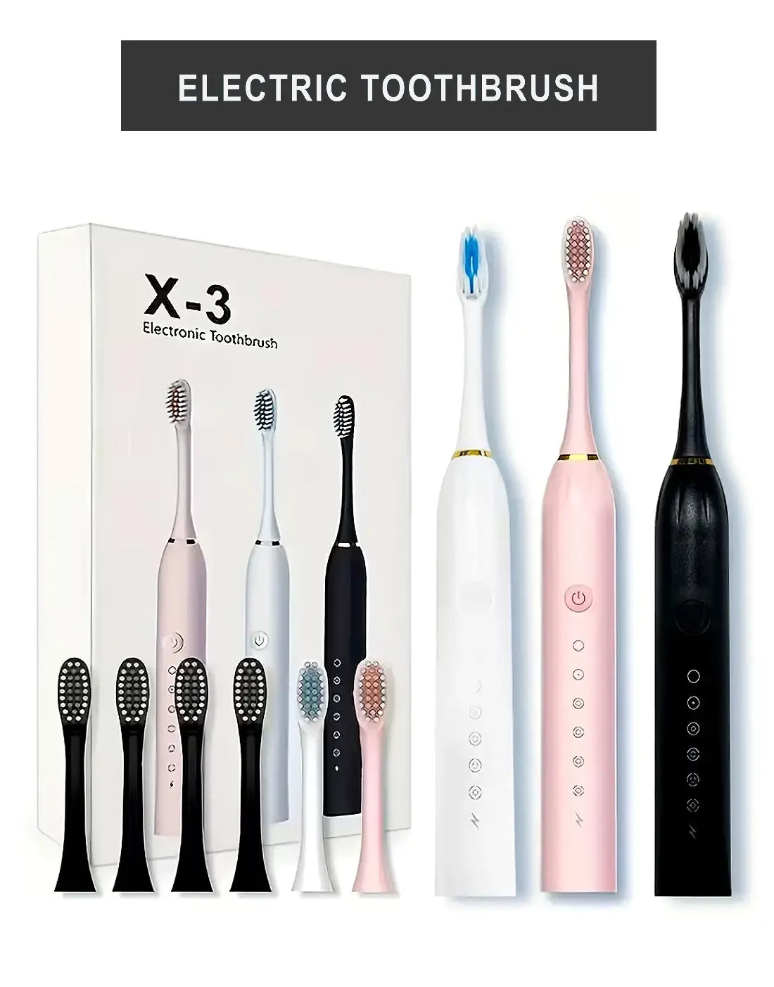 X-3 Sonic Electric Toothbrush with Replacement Heads