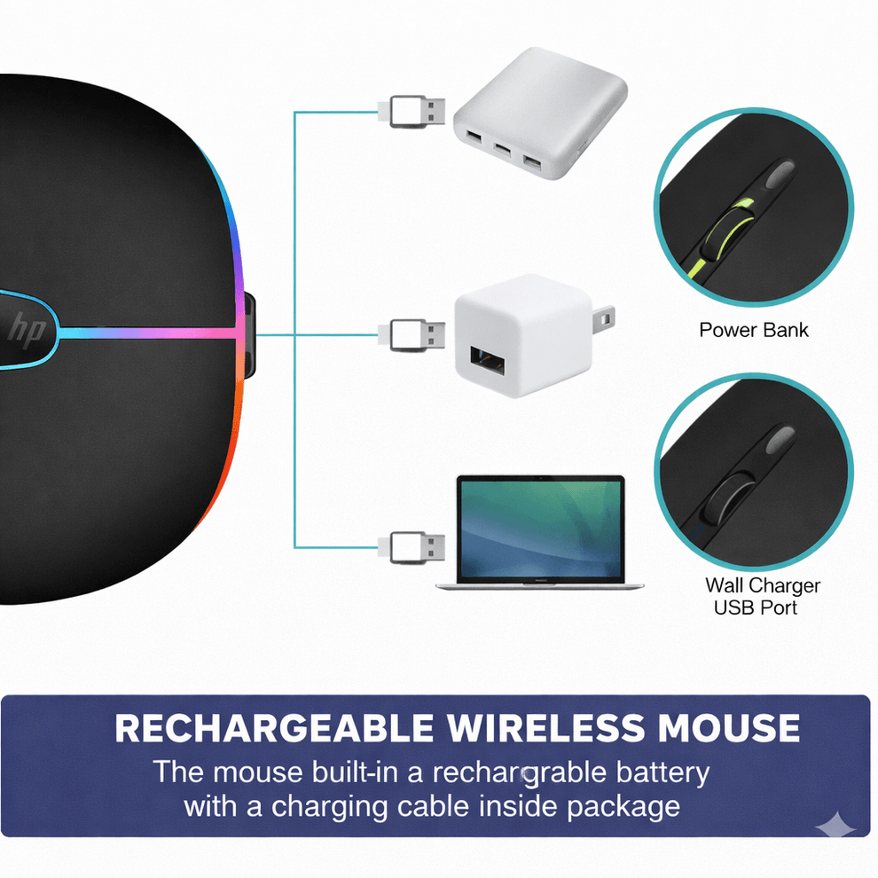 Original HP W10 RGB Rechargeable Dual Mouse | Mode Wireless Mouse
