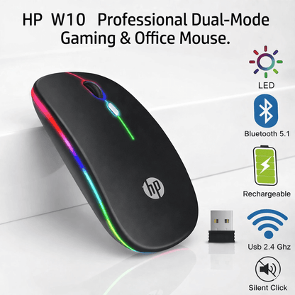 Original HP W10 RGB Rechargeable Dual Mouse | Mode Wireless Mouse