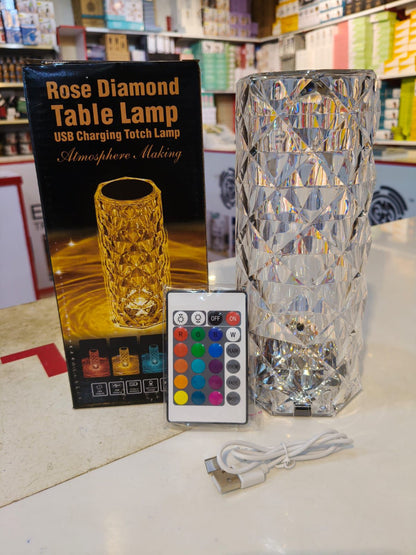 Rechargeable Rose Diamond Table Lamp with Wireless Remote - 16 RGB Colours