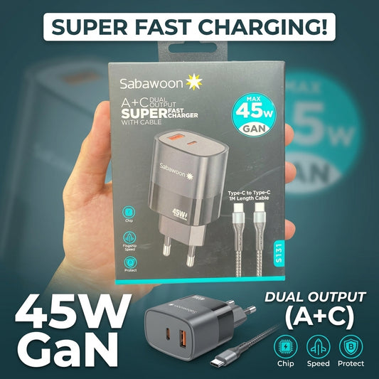 Sabawoon S131 45W GaN Super Fast Charger | Wiith Cable
