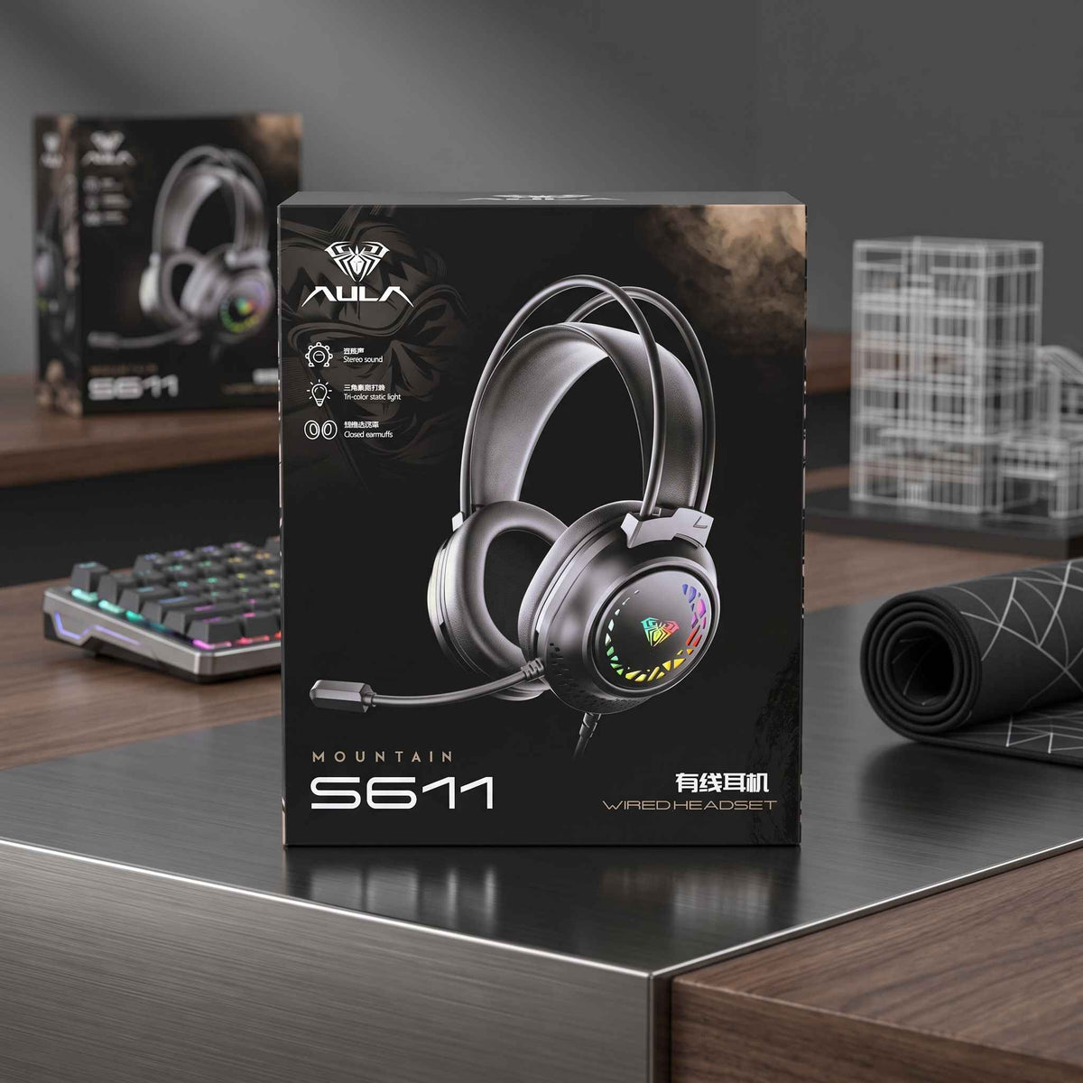 AULA S611 Wired Gaming Headset | Tri-Color Static LED Lighting