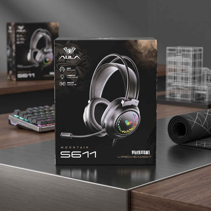 AULA S611 Wired Gaming Headset | Tri-Color Static LED Lighting