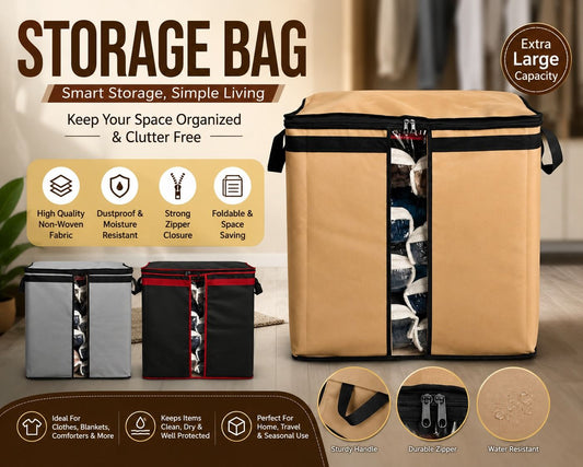 Heavy-Duty 110GSM Storage Bag – Foldable Closet Organizer for Clothes & Blankets