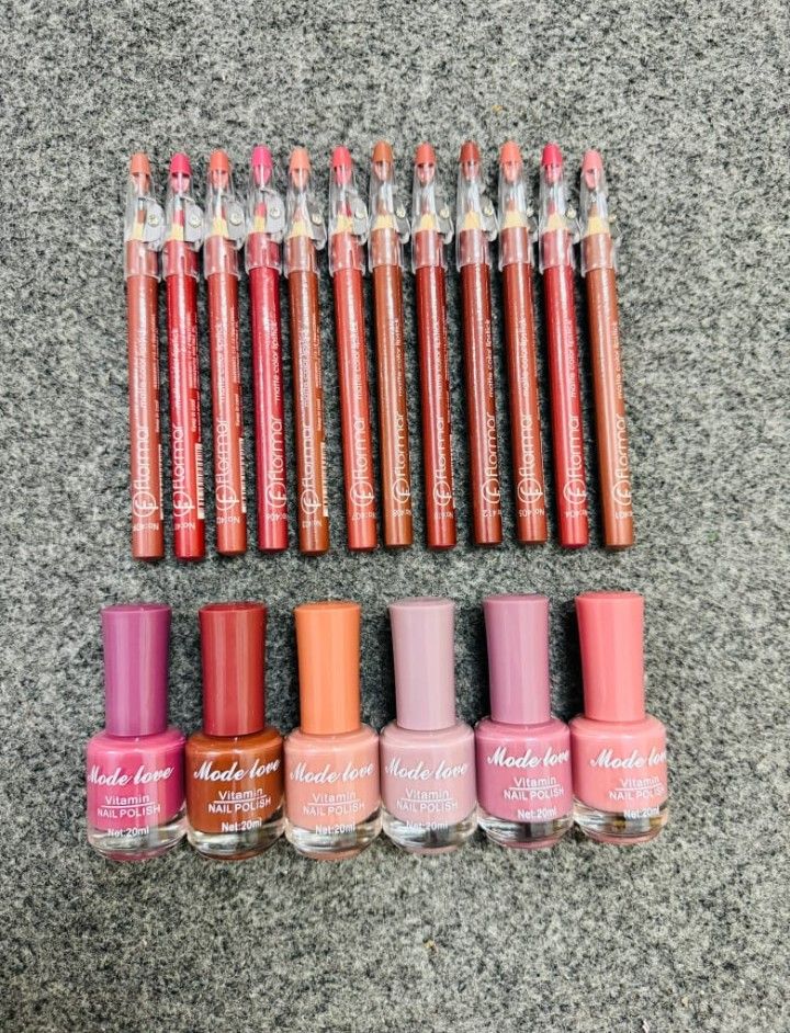 Nails Polish And Lip Pencils Combo Deal | 12 Lip Pencils + 6 Nail Polishes