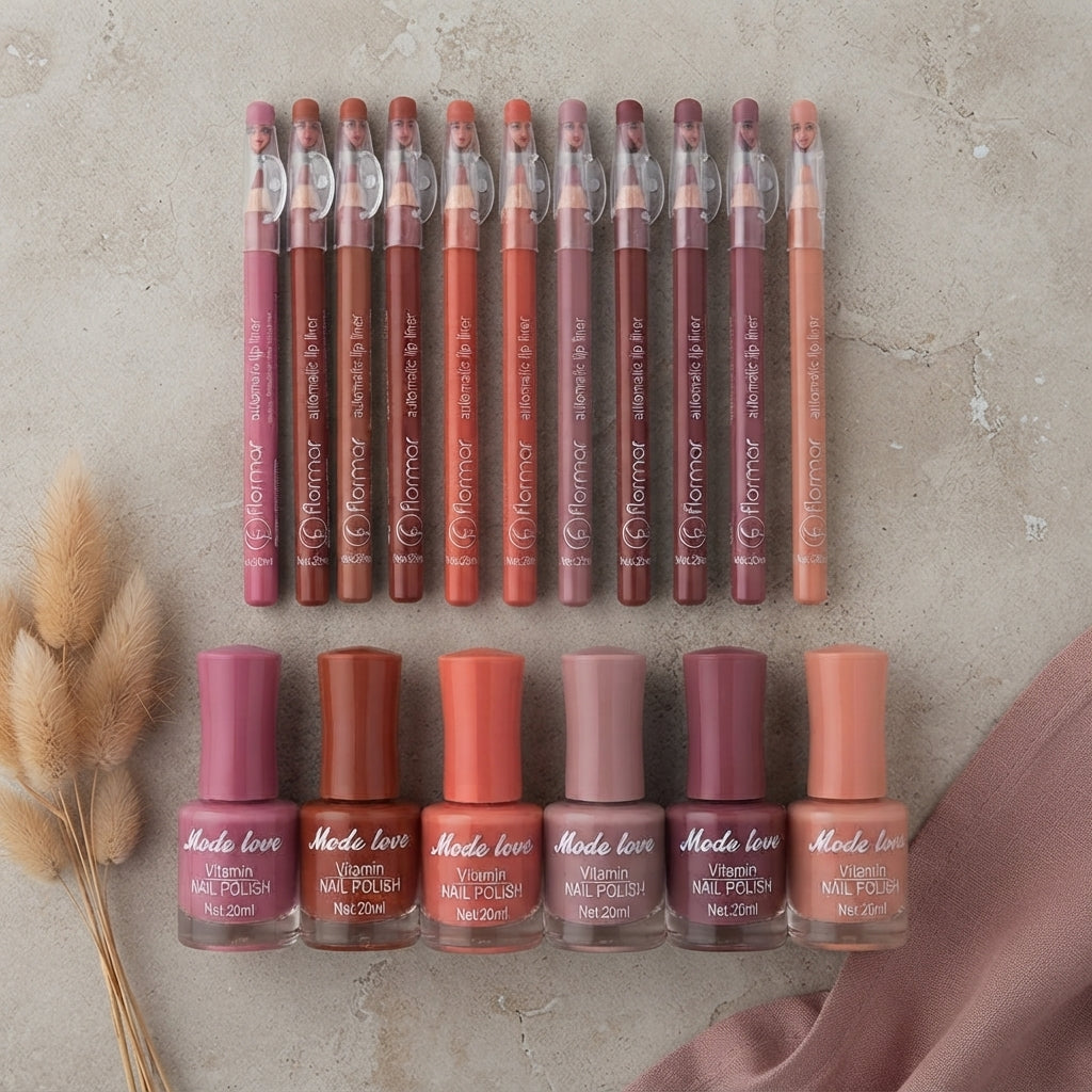 Nails Polish And Lip Pencils Combo Deal | 12 Lip Pencils + 6 Nail Polishes
