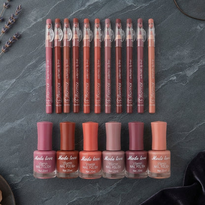 Nails Polish And Lip Pencils Combo Deal | 12 Lip Pencils + 6 Nail Polishes