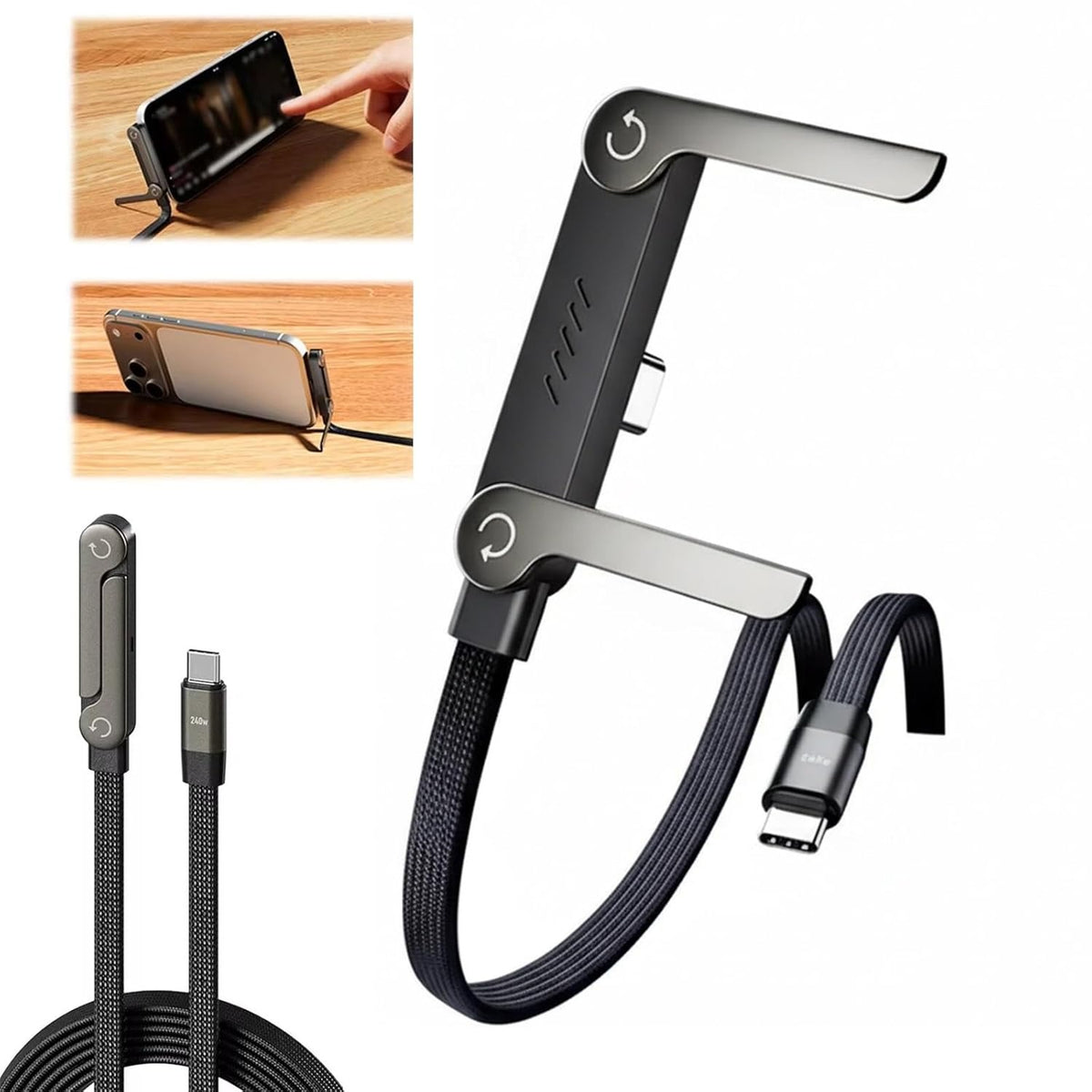 240W Folding Phone Holder With Right Angle Fast Charging Cable | Electronic Accessory