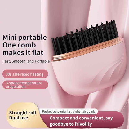 Mini Hair Straightener Comb | 2 in 1 Wireless Straightening Comb