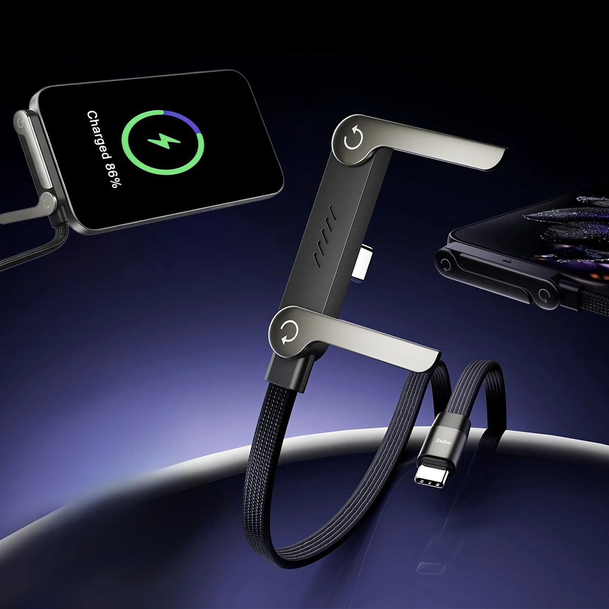 240W Folding Phone Holder With Right Angle Fast Charging Cable | Electronic Accessory