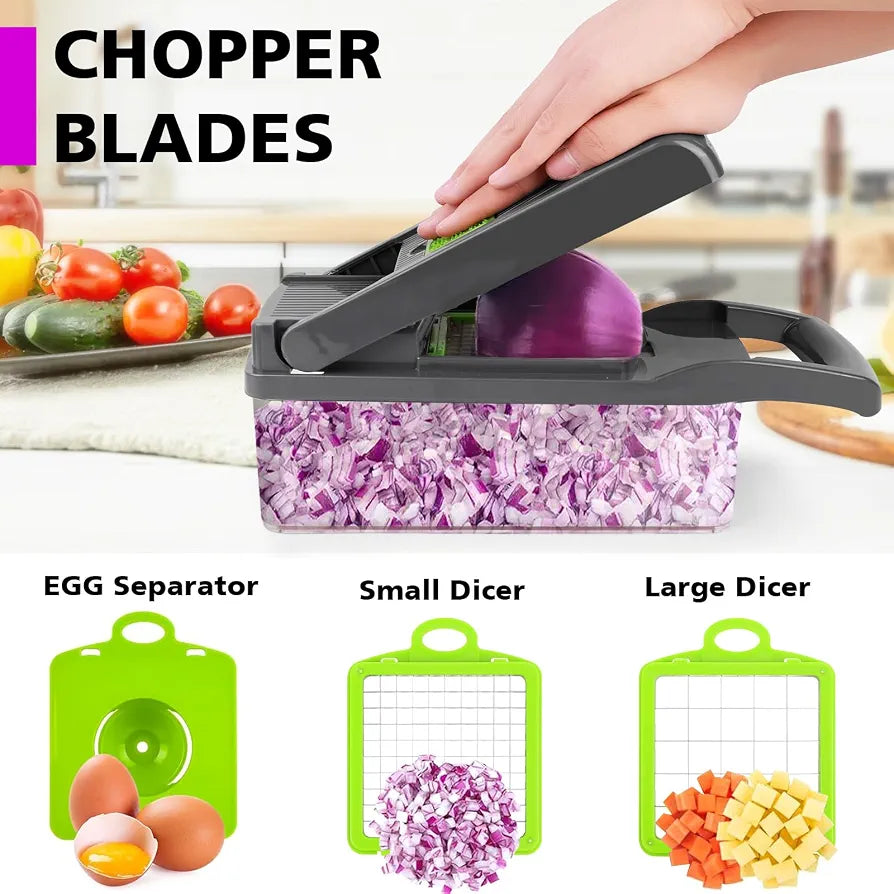 Vegetable Chopper 17 Pcs Set – Manual Onion Chopper, Food Slicer, Dicer, Grater & Potato Cutter with Handle