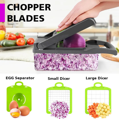 Vegetable Chopper 17 Pcs Set – Manual Onion Chopper, Food Slicer, Dicer, Grater & Potato Cutter with Handle