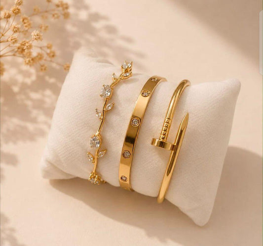 3-Piece Golden Stylish Bracelet Set