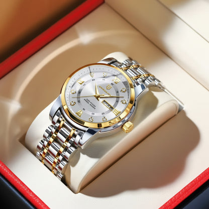 Premium Two-Tone Quartz Watch - Silver & Golden Chain