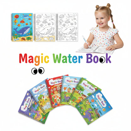 Magic Water Coloring Book | Reusable Water Colouring Book With 1 Pen Educational Toy | 8 pages (Random Design)