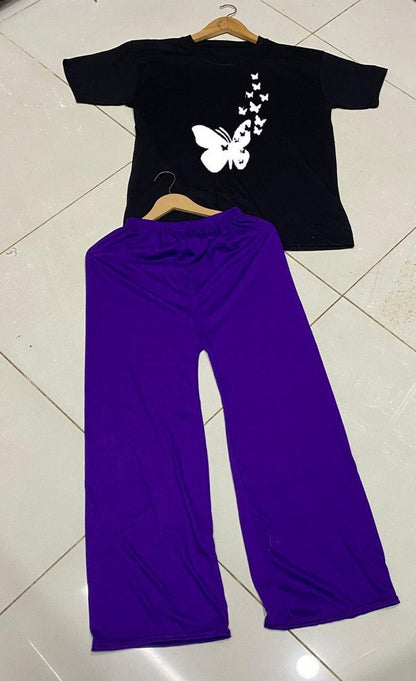Black Cotton Night Suit with Butterfly Print