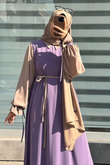 Collar Abaya with Belt and Matching Stroller | Original Wool Peach Fabric | Front Open Stylish