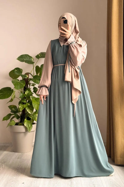 Collar Abaya with Belt and Matching Stroller | Original Wool Peach Fabric | Front Open Stylish