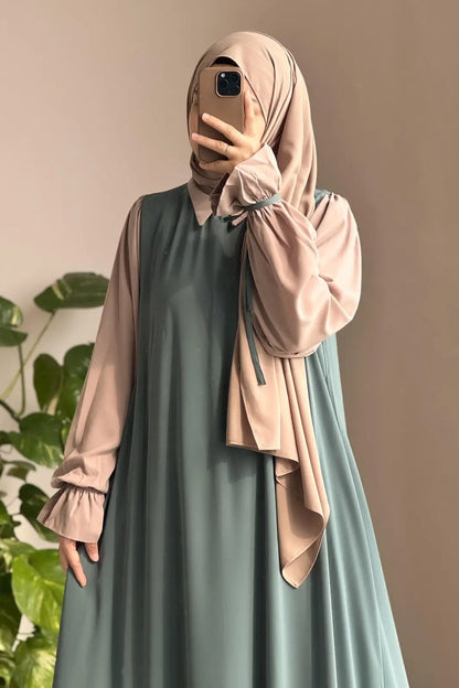 Collar Abaya with Belt and Matching Stroller | Original Wool Peach Fabric | Front Open Stylish