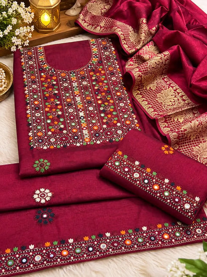 3 Pcs Women's Unstitched Embroidered Suit