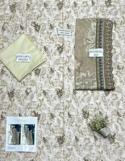 Off White Embroidered Lawn 3Pcs Set
