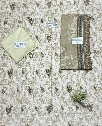Off White Embroidered Lawn 3Pcs Set
