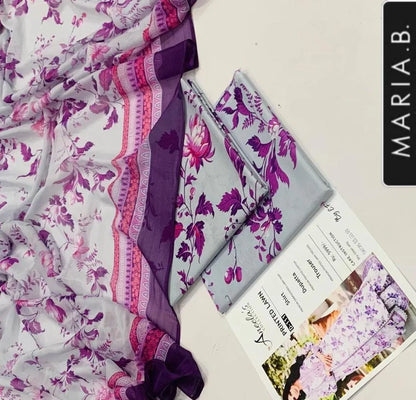 Purple Printed Lawn 3Pcs Set for Women