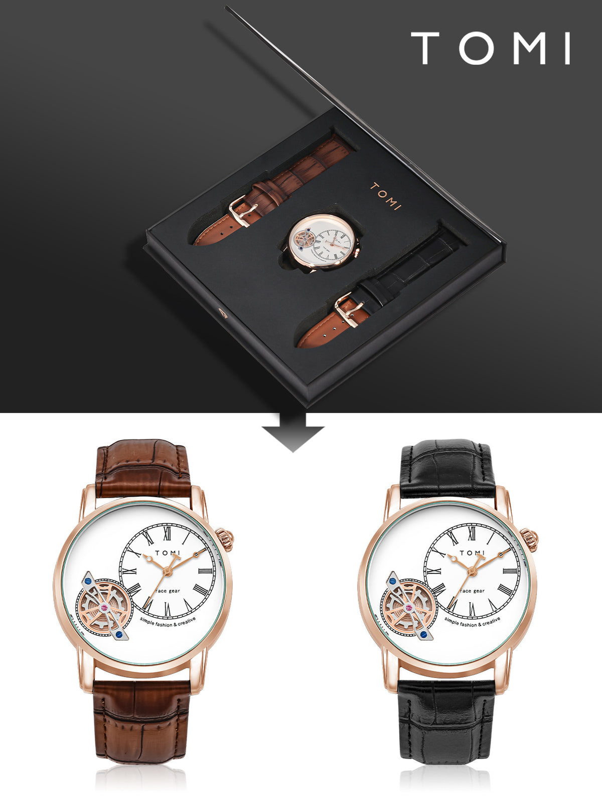 Men's Watch | Analog Leather Wrist Quartz Watch with Double Strap & 3ATM Waterproof