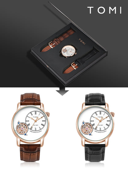 Men's Watch | Analog Leather Wrist Quartz Watch with Double Strap & 3ATM Waterproof